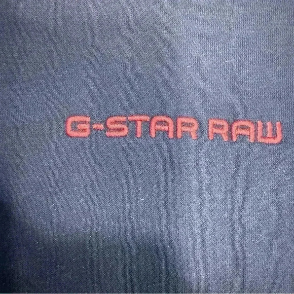 G Star Raw Hoodie Mens S Navy Pullover Striped Embroidered Logo - Picture 4 of 8